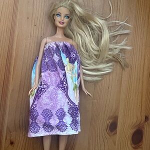 Mattel Barbie Doll With Purple Lips  And Tinkerbell Doll Dress.
